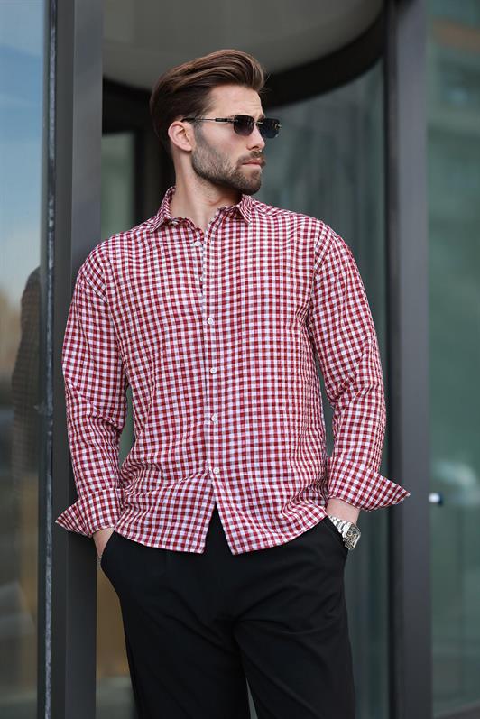 MDX Burgundy Polka Dot Long Sleeve Men's Shirt E6763 - Dún Dealgan