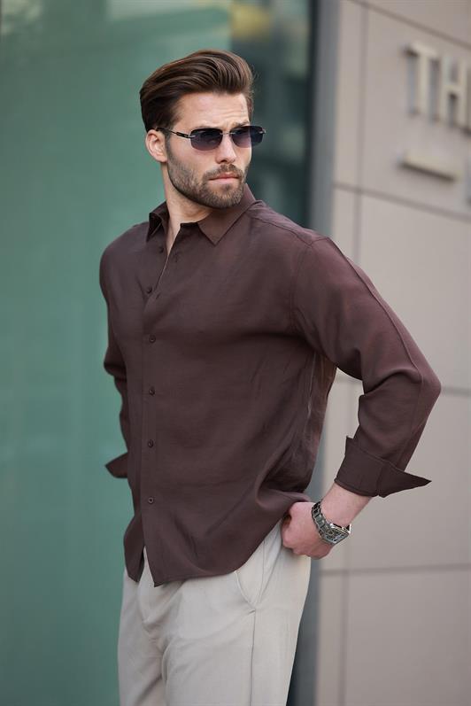MDX Brown Basic Long Sleeve Men's Shirt E6762 - Haarlem