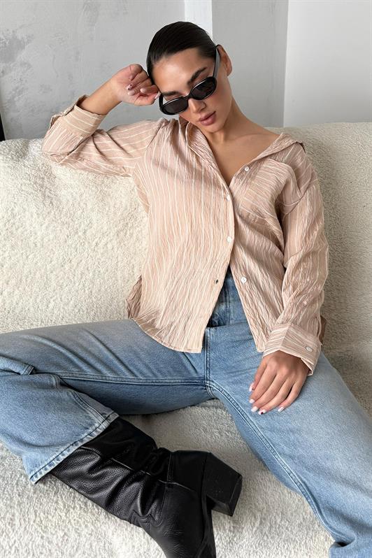 MDX Beige Striped Pocketed Women's Shirt Mg2345 - Westerville