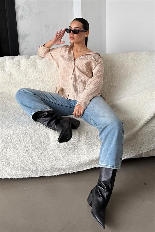 MDX Beige Striped Pocketed Women's Shirt Mg2345 - Westerville