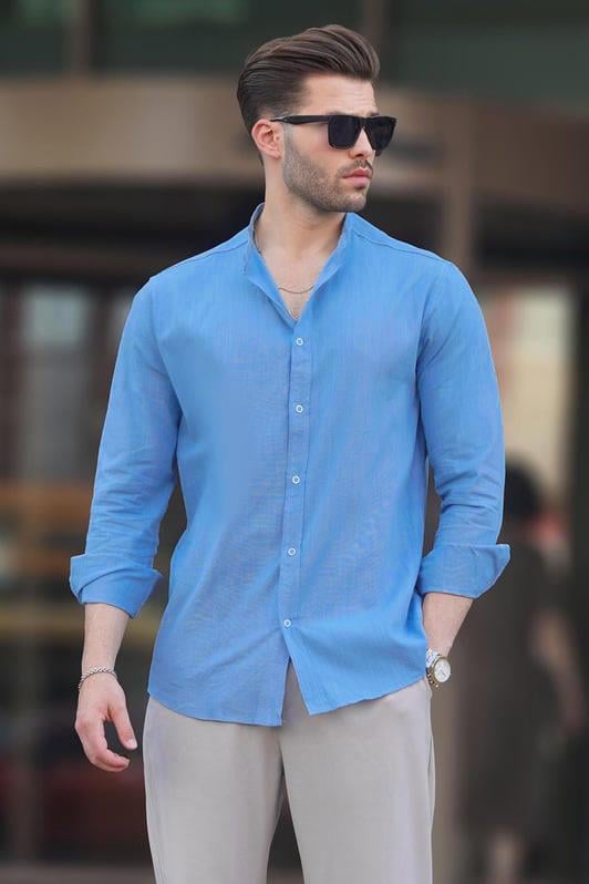 MDX Indigo Judge Collar Cotton-Look Long-Sleeved Men's Shirt 6745 - Peachtree Corners