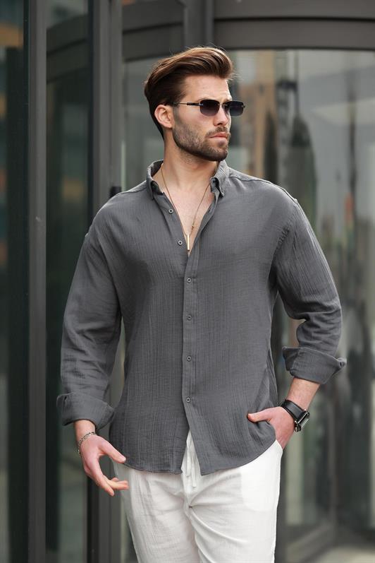 MDX Anthracite Basic 100% Cotton Long Sleeve Men's Shirt E6761 - Venray