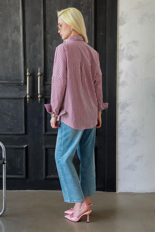 MDX Burgundy Striped Oversized Shirt MG1525 - Troy