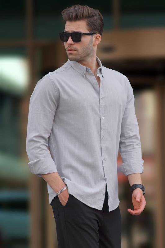 MDX Gray Long Sleeve Cotton Linen-Look Men's Shirt 6743 - Bountiful