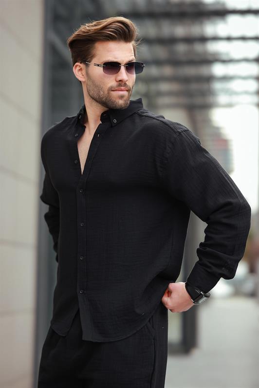 MDX Black Basic 100% Cotton Long Sleeve Men's Shirt E6761 - Schwerin