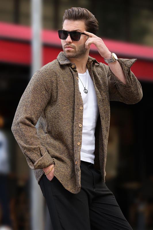 MDX Yellow Patterned Men's Jacket Shirt E6755 - Ciudad Apodaca