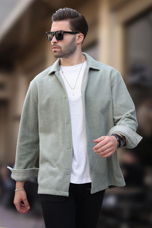 MDX Mint Green Buttoned Men's Fleece Shirt 6753 - Boulogne-sur-Mer