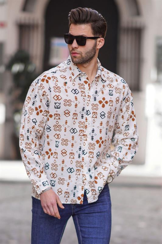 MDX Brown Patterned Long Sleeve Oversized Men's Shirt 6731 - Peterborough