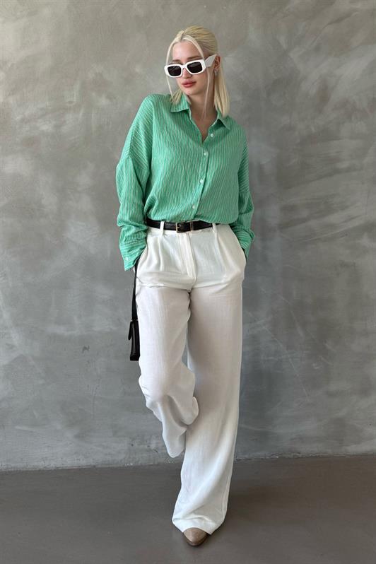 MDX Green Striped Oversized Women's Shirt Mg2327 - Saint-Maur-des-Fossés