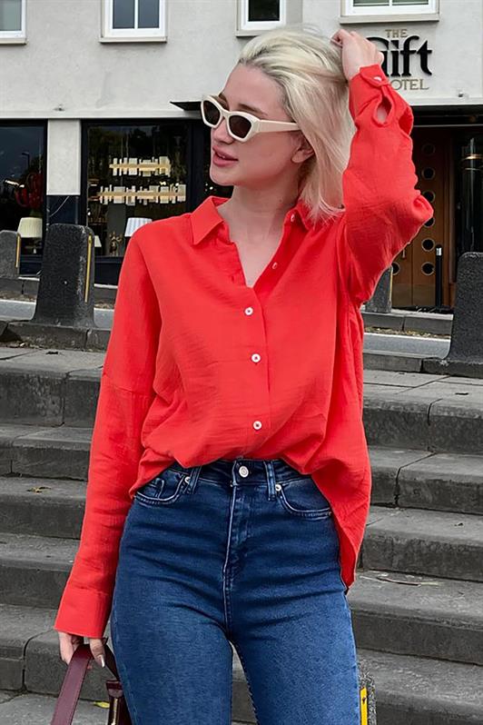 MDX Red Muslin Fabric Basic Women's Shirt MG1660 - Geldern