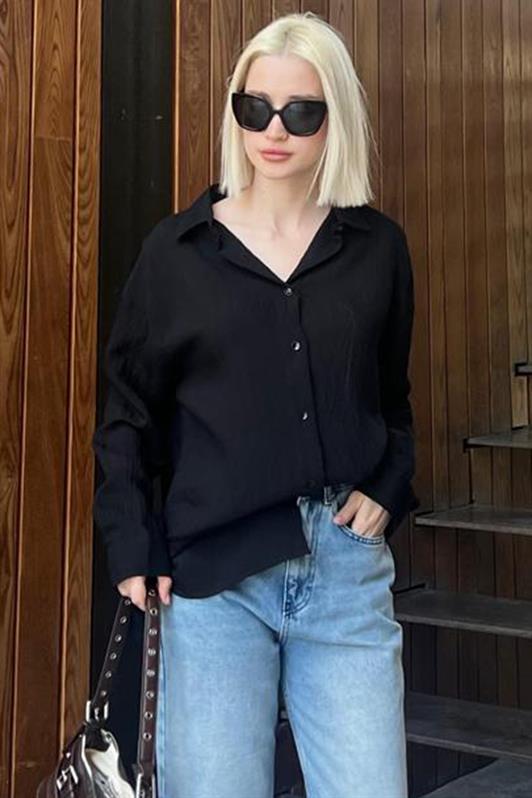 MDX Black Long Sleeve Striped Oversized Shirt MG2080 - Corigliano Calabro