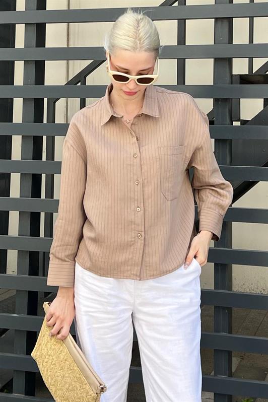 MDX Camel Striped Oversized Women's Shirt MG2093 - Kingston upon Hull