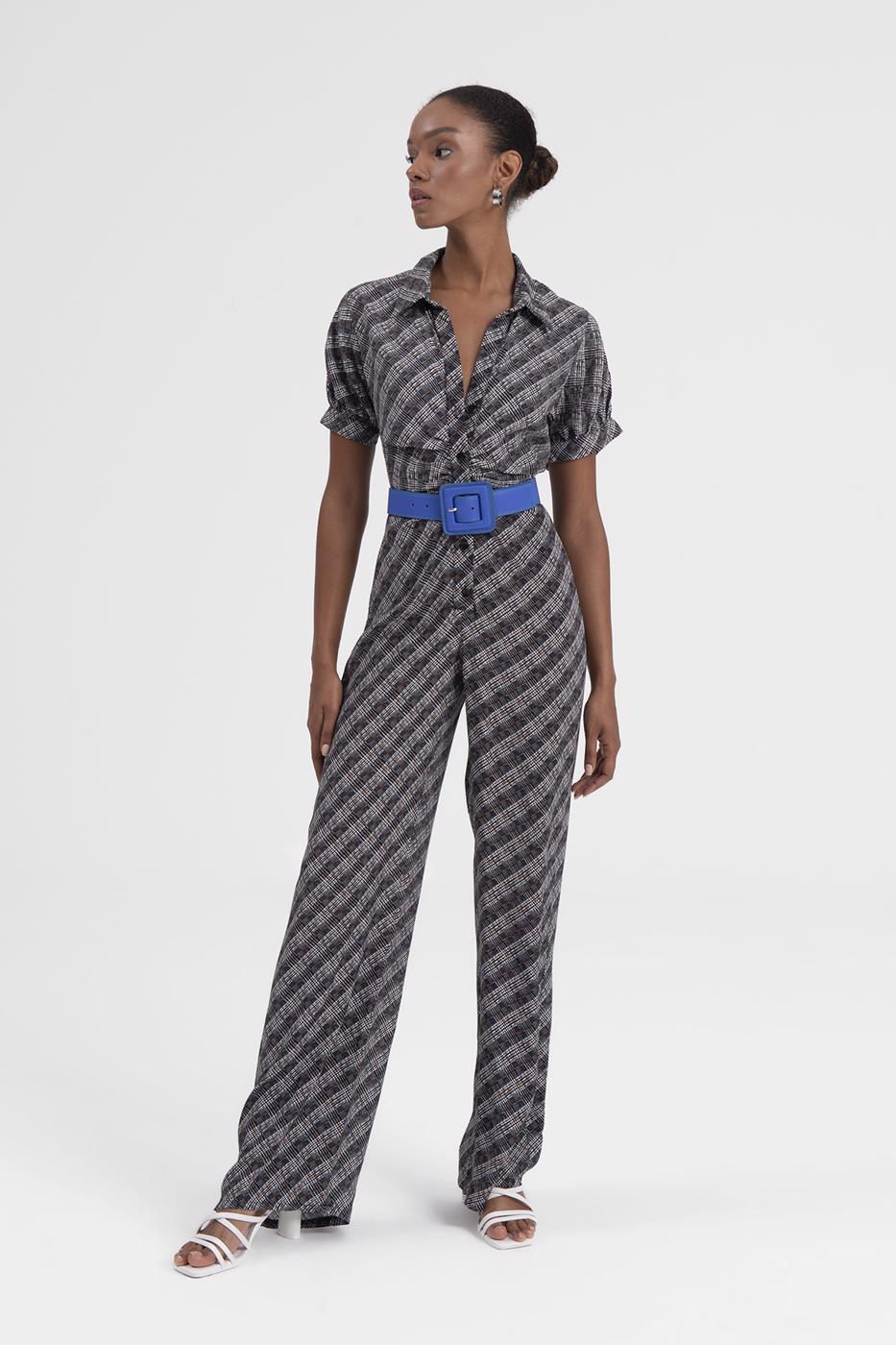 BSL Women Shirt Collar Short Sleeve Jumpsuit - Boryspil