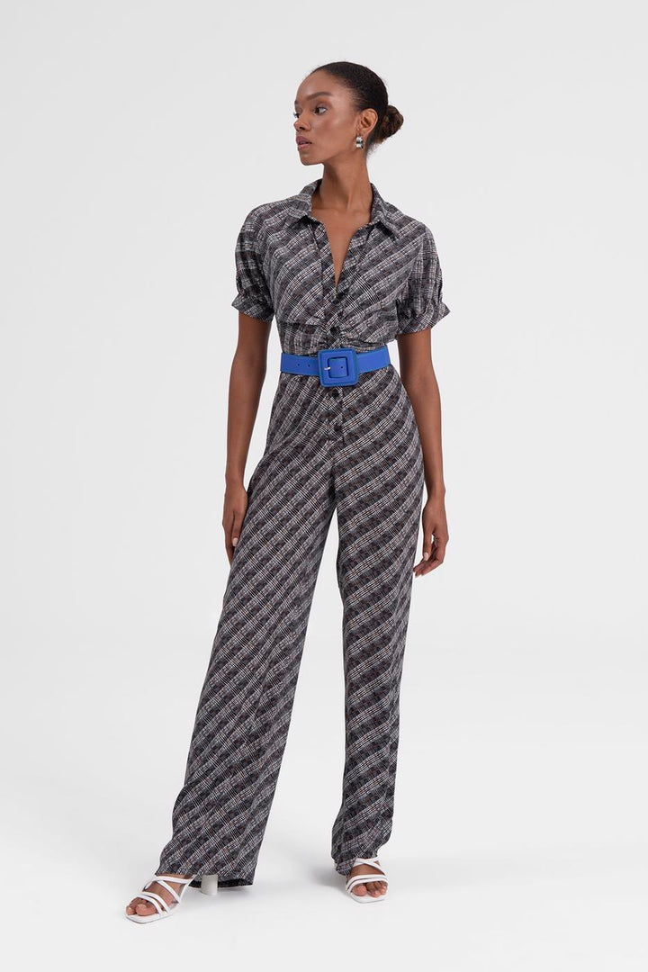 BSL Women Shirt Collar Short Sleeve Jumpsuit - Boryspil