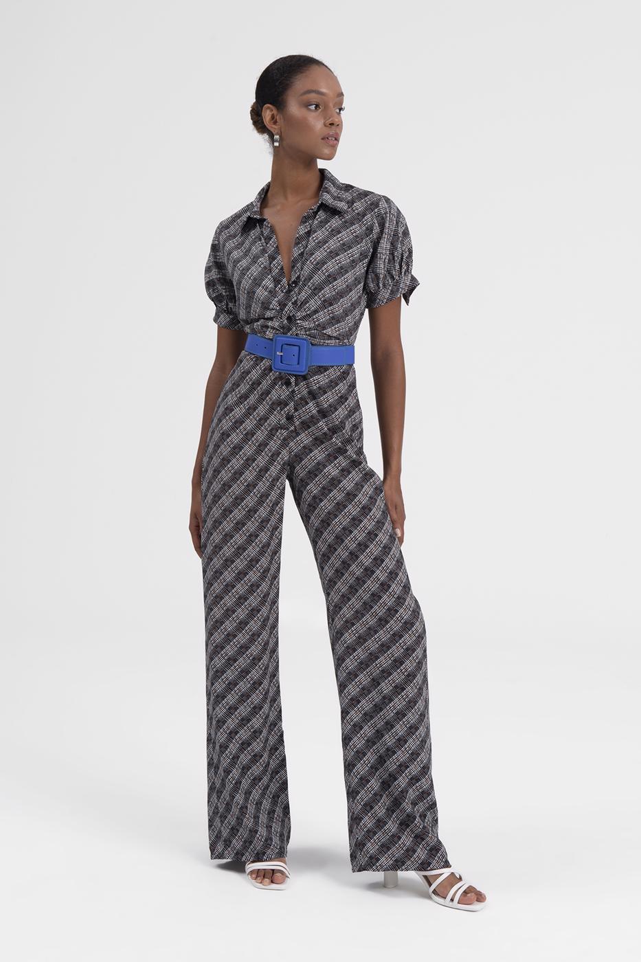 BSL Women Shirt Collar Short Sleeve Jumpsuit - Boryspil