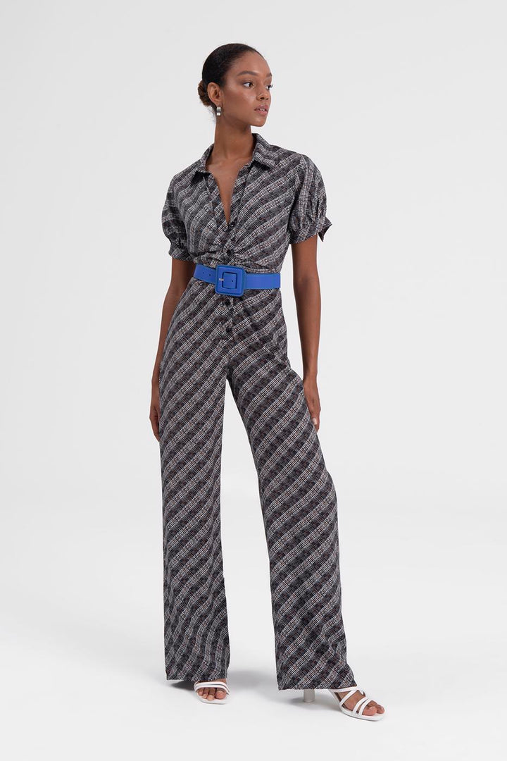 BSL Women Shirt Collar Short Sleeve Jumpsuit - Boryspil