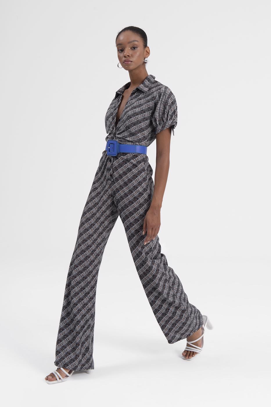 BSL Women Shirt Collar Short Sleeve Jumpsuit - Boryspil