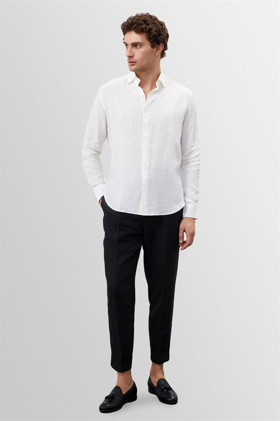 ANT Collar Button Detailed 100% Linen Men's Shirt - Hamburg