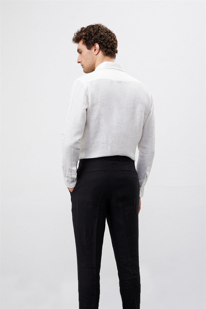 ANT Collar Button Detailed 100% Linen Men's Shirt - Hamburg