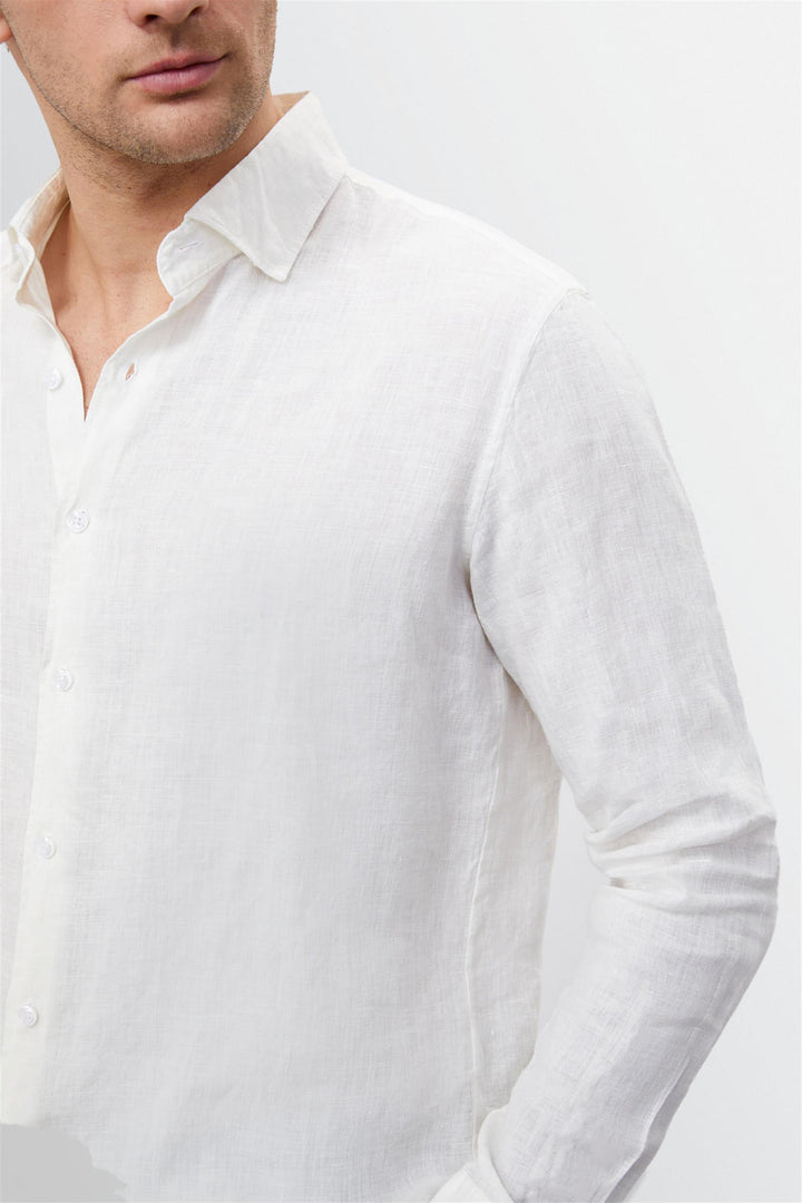ANT Collar Button Detailed 100% Linen Men's Shirt - Hamburg