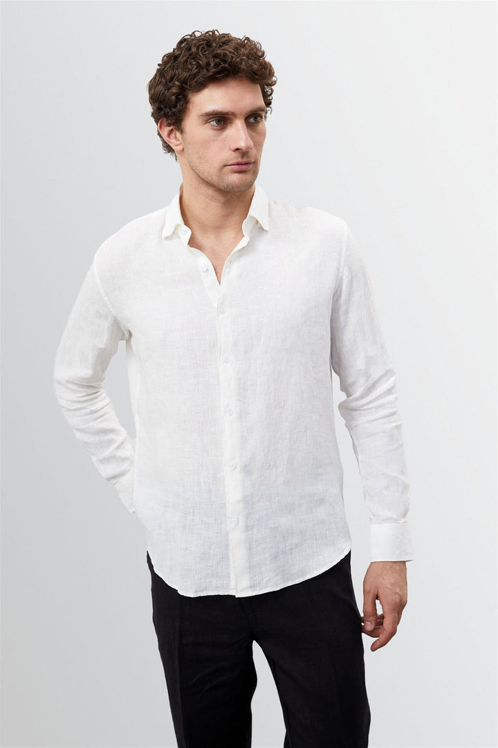 ANT Collar Button Detailed 100% Linen Men's Shirt - Hamburg