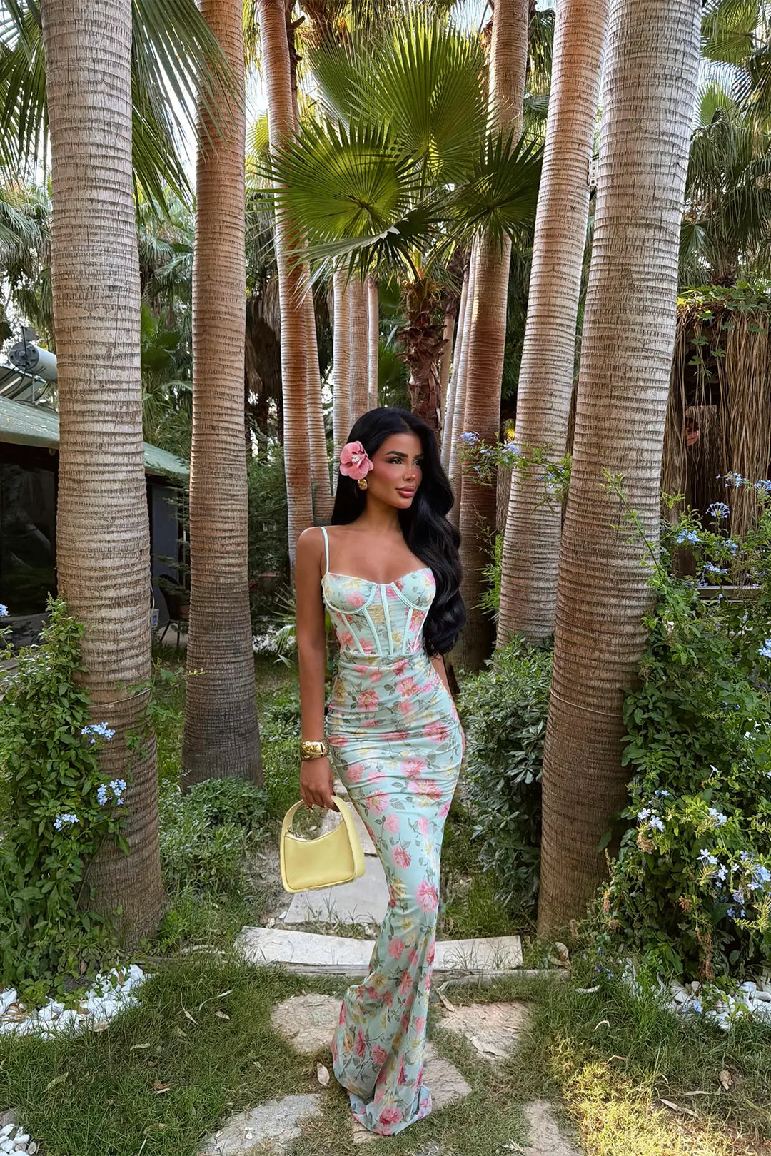 EYY Women Green Floral Pattern Dress - Laredo