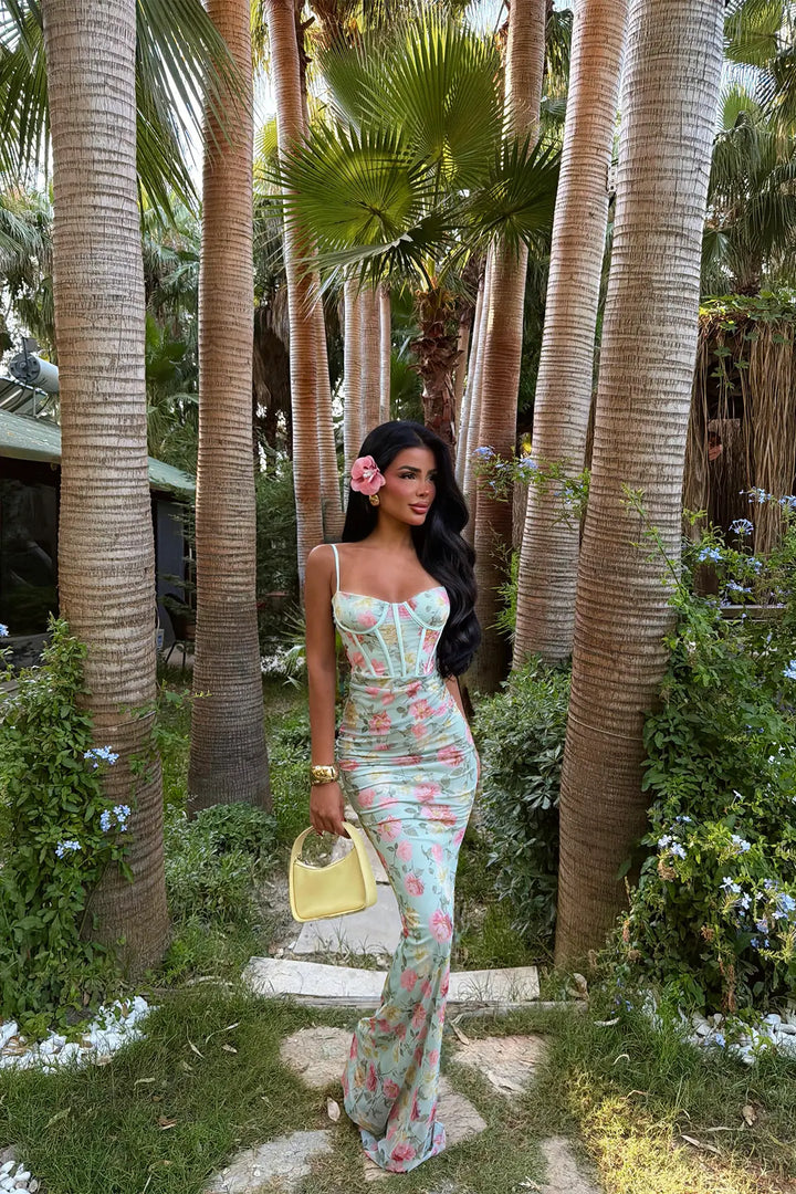 EYY Women Green Floral Pattern Dress - Laredo