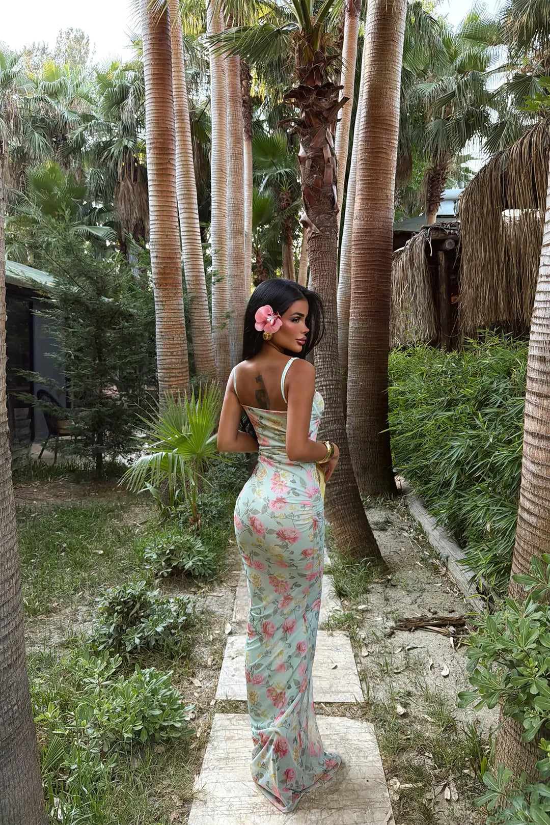 EYY Women Green Floral Pattern Dress - Laredo