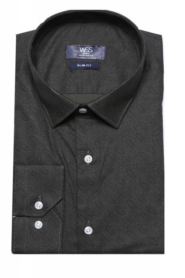 WSS Green Self Patterned Slimfit Shirt  - Hannover