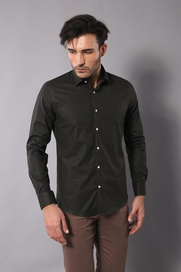 WSS Green Self Patterned Slimfit Shirt  - Hannover