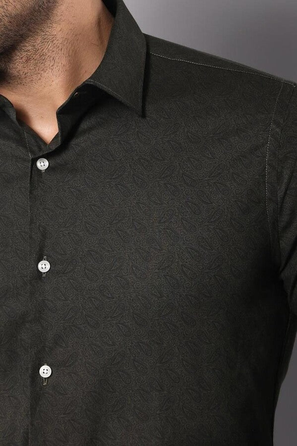 WSS Green Self Patterned Slimfit Shirt  - Hannover