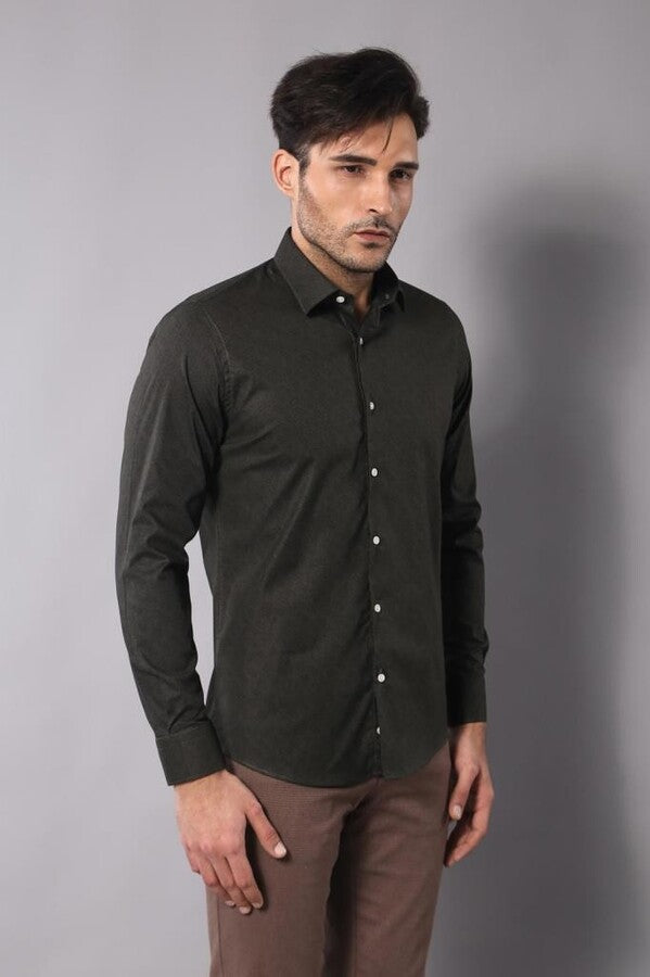 WSS Green Self Patterned Slimfit Shirt  - Hannover