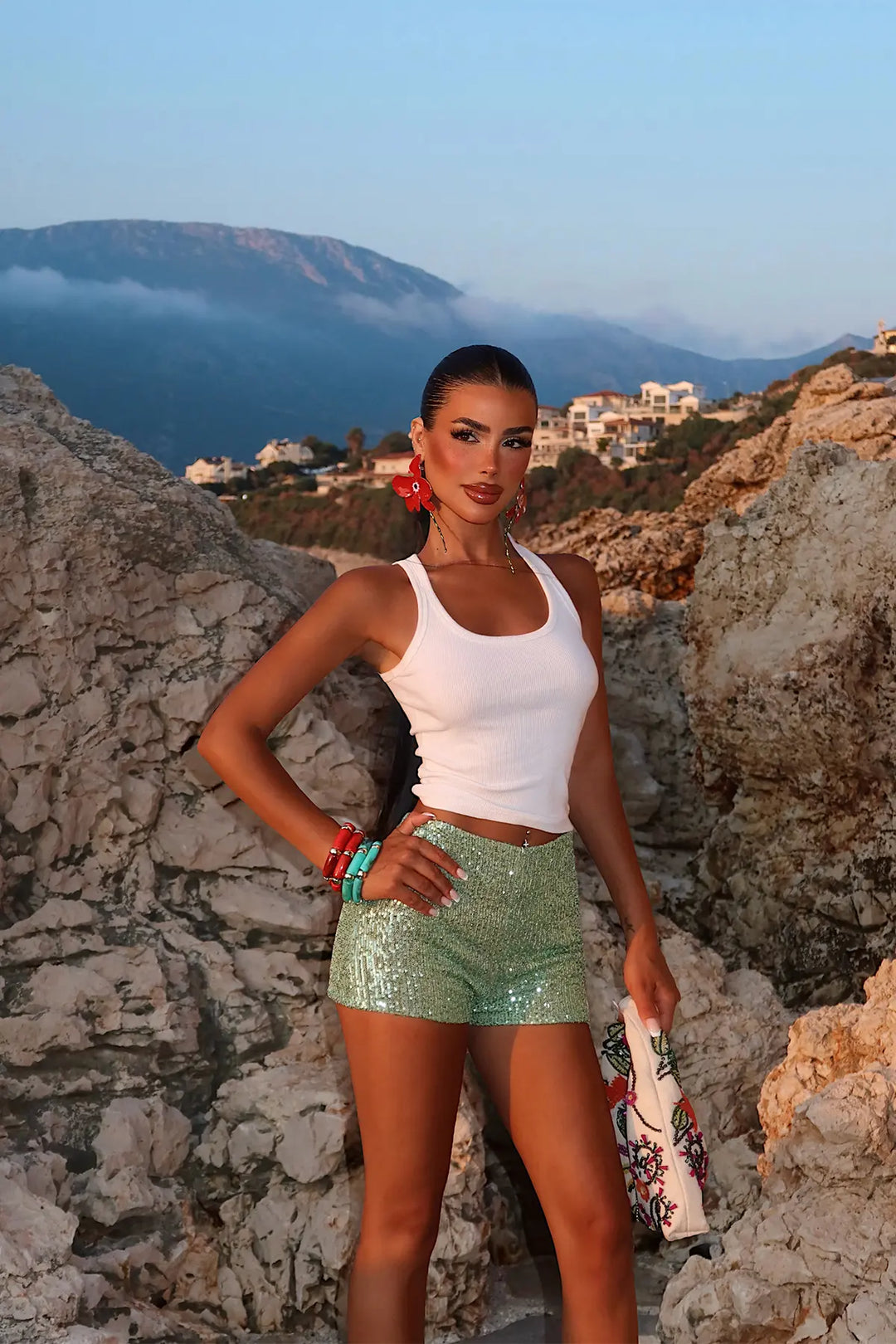 EYY Women Green Sequin Shorts - Sloviansk