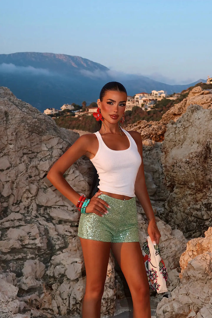 EYY Women Green Sequin Shorts - Sloviansk