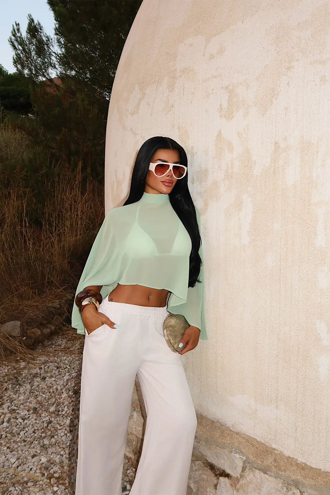 EYY Women Green Transparent Blouse - Peristéri