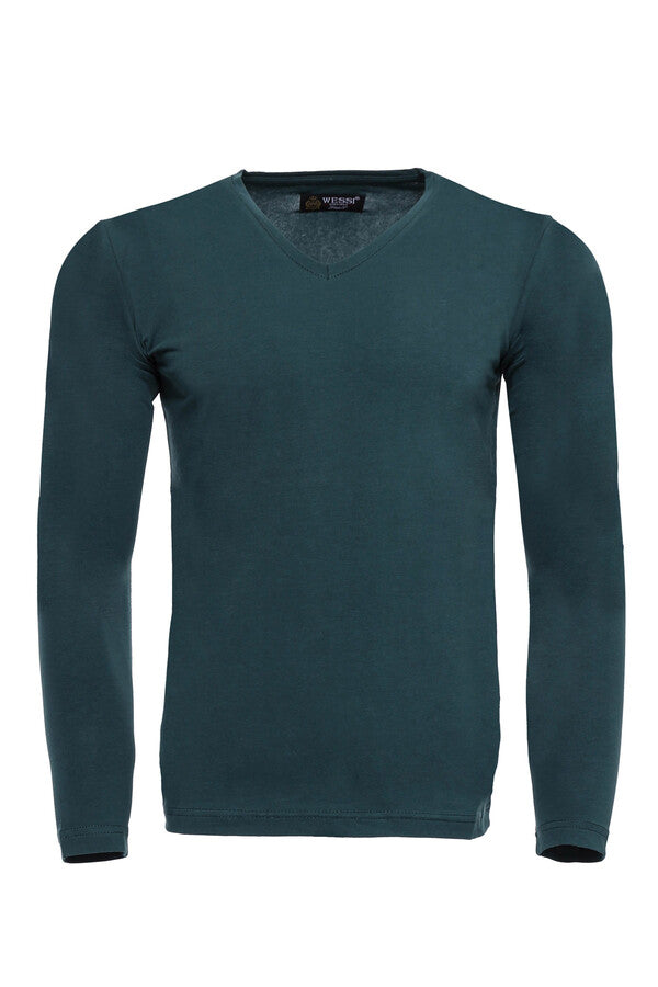 WSS Green V Neck Plain Sweatshirt  - Cascina