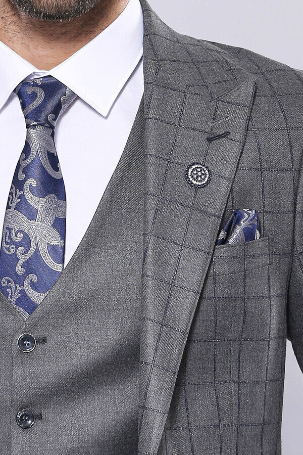 WSS Grey Vested Checked Suit  - Singen