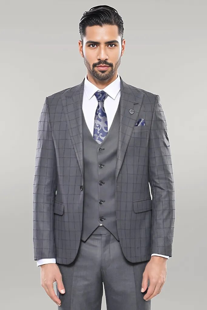 WSS Grey Vested Checked Suit  - Singen