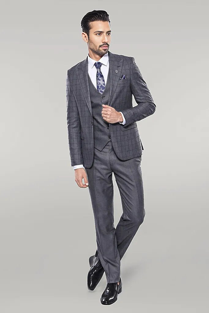 WSS Grey Vested Checked Suit  - Singen