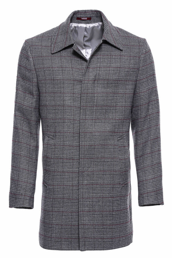 WSS Grey Checked Hidden Button Peak Lapel Coat  - Kirchheim unter Teck