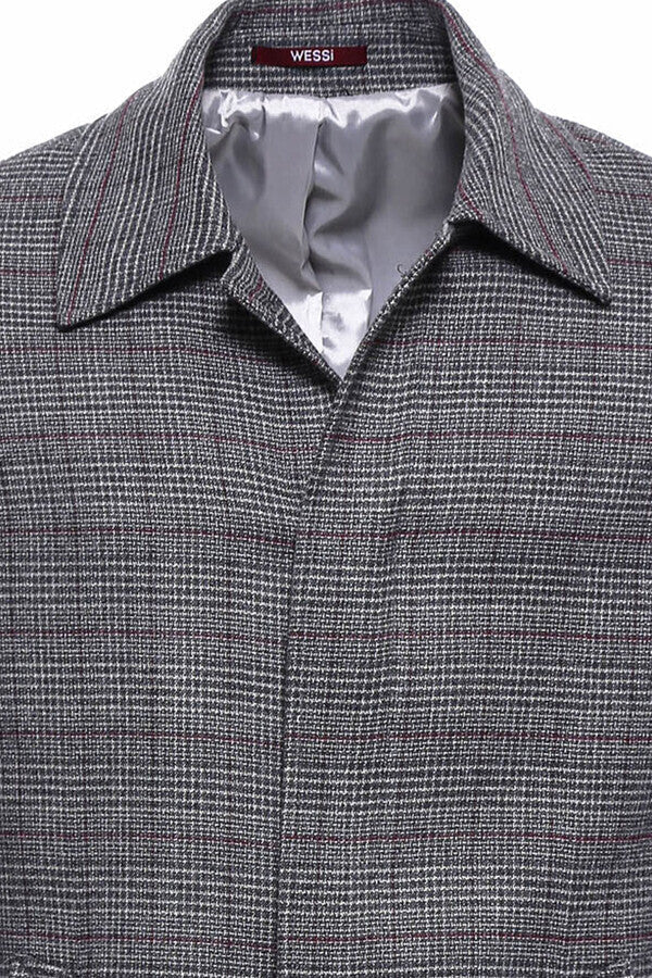 WSS Grey Checked Hidden Button Peak Lapel Coat  - Kirchheim unter Teck