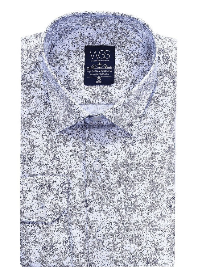 WSS Grey Flower Patterned Slim Fit Shirt  - Alytus