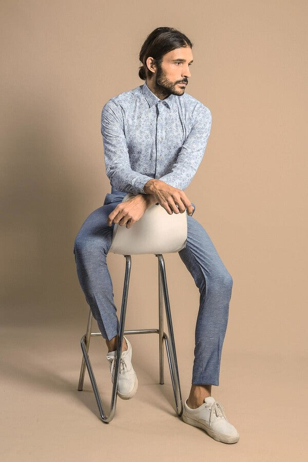 WSS Grey Flower Patterned Slim Fit Shirt  - Alytus