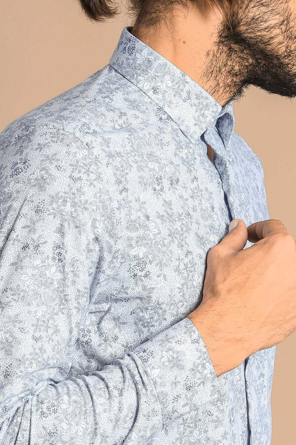 WSS Grey Flower Patterned Slim Fit Shirt  - Alytus