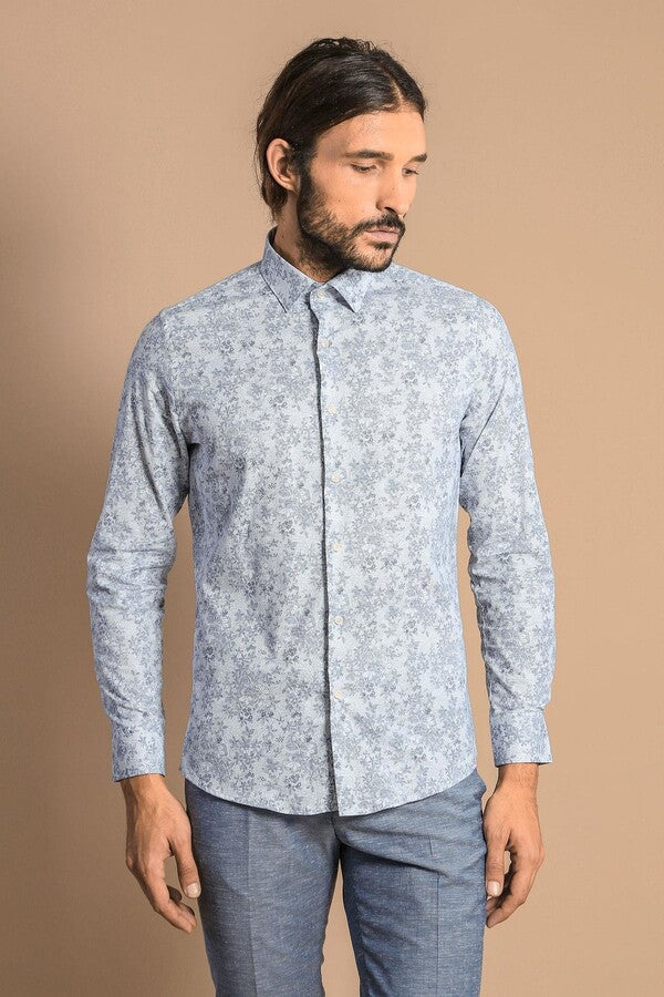 WSS Grey Flower Patterned Slim Fit Shirt  - Alytus