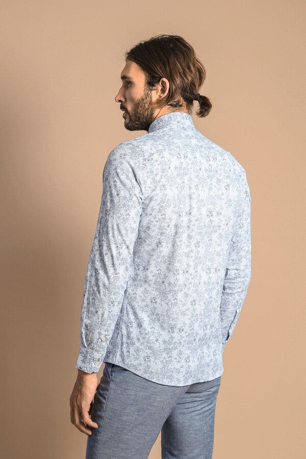 WSS Grey Flower Patterned Slim Fit Shirt  - Alytus