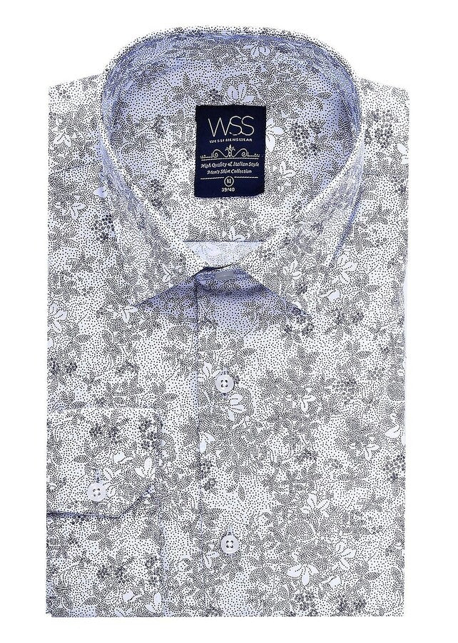 WSS Grey Flower Patterned Slim Fit Shirt  - Alytus