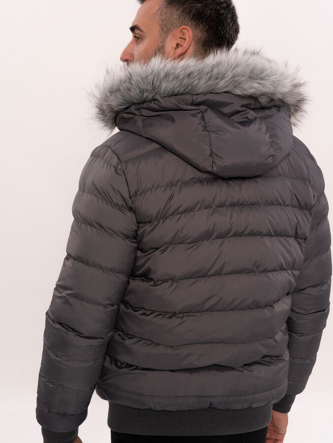 WSS Grey Men's Puffer Coat with Fur  - Macon