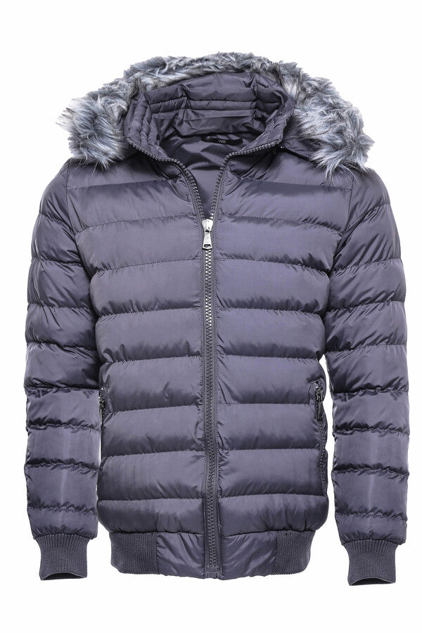 WSS Grey Men's Puffer Coat with Fur  - Macon