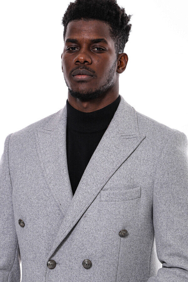 WSS Grey Metal Buttoned Double Breasted Long Coat  - Molina de Segura
